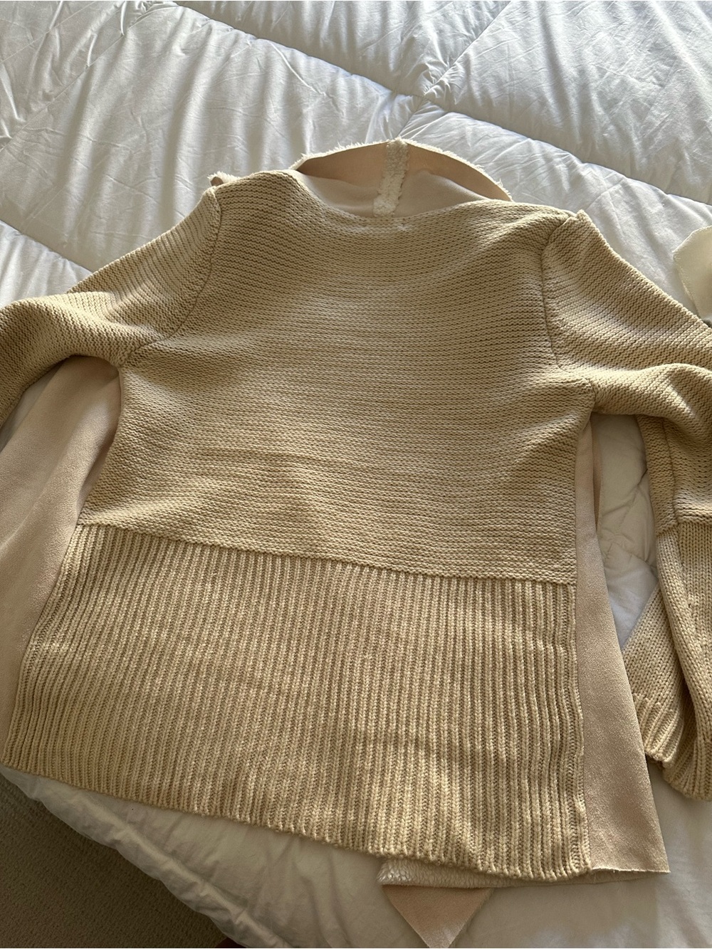 Miracle Sweaters cream open-front faux shearling cardigan, size M/L - Picture 6 of 13